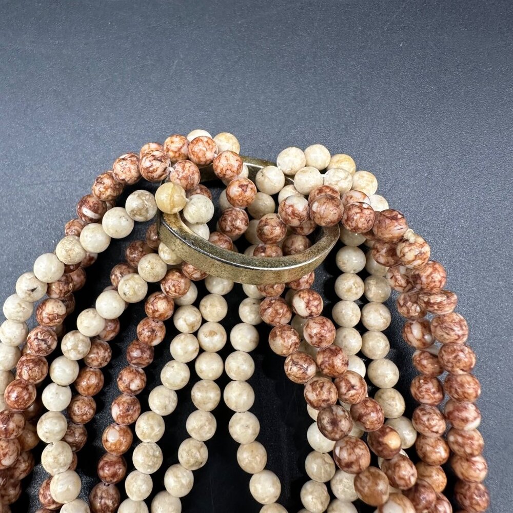 Vintage Stone Beaded Choker Necklace Heart Pendant Natural Earth Tone Southwest - Picture 5 of 9
